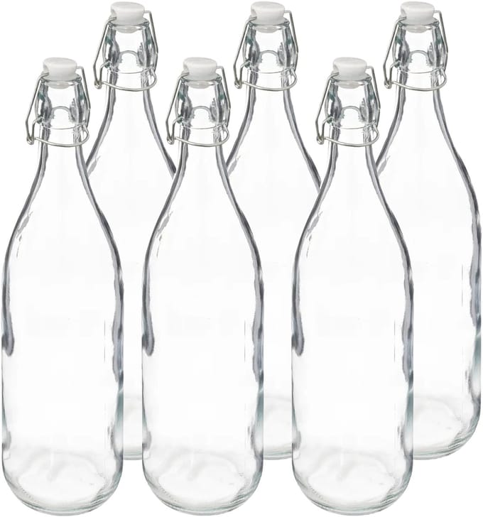 5Five Beugelfles/weckfles - 6x - glas - transparant - luchtdicht - 1 liter - waterfles - limonade