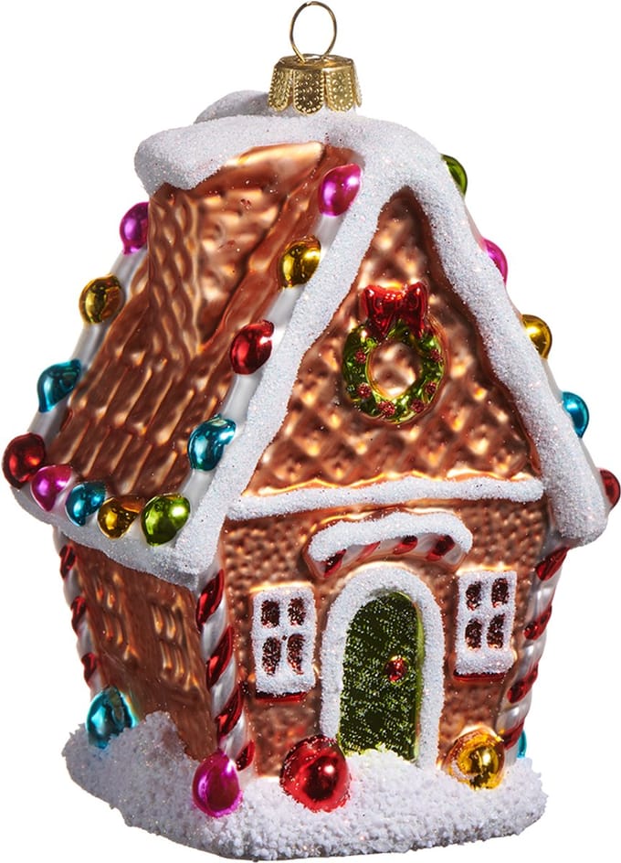 Viv! Christmas Kerstornament - Gingerbread Huis - glas - bruin rood - 12cm