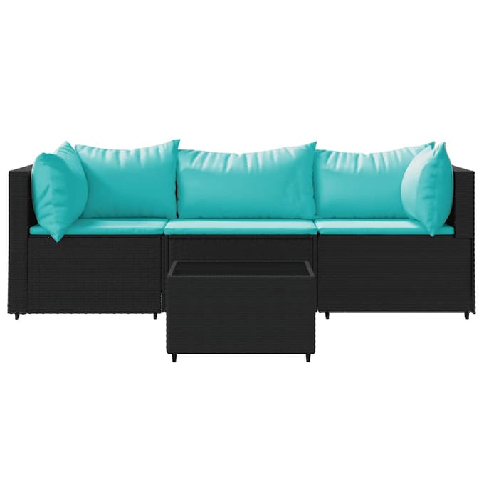 vidaXL - 4-delige - Loungeset - met - kussens - poly - rattan - zwart
