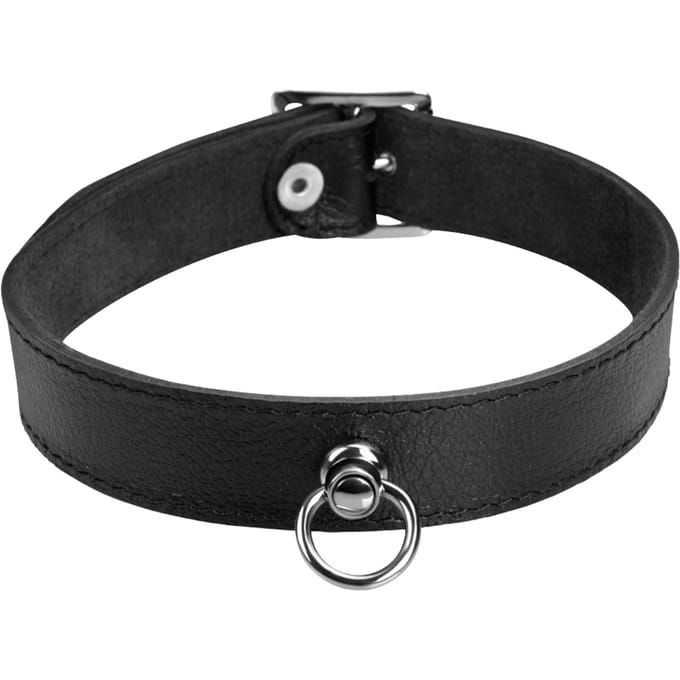 Rimba - Nappa Lederen Verstelbare Halsband Met Kleine O-Ring - Breedte 2.5 cm