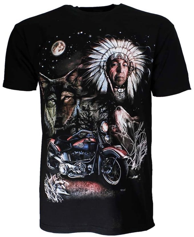 Native American Indiaan Motor Wolf Maan T-shirt - Origineel Design - S
