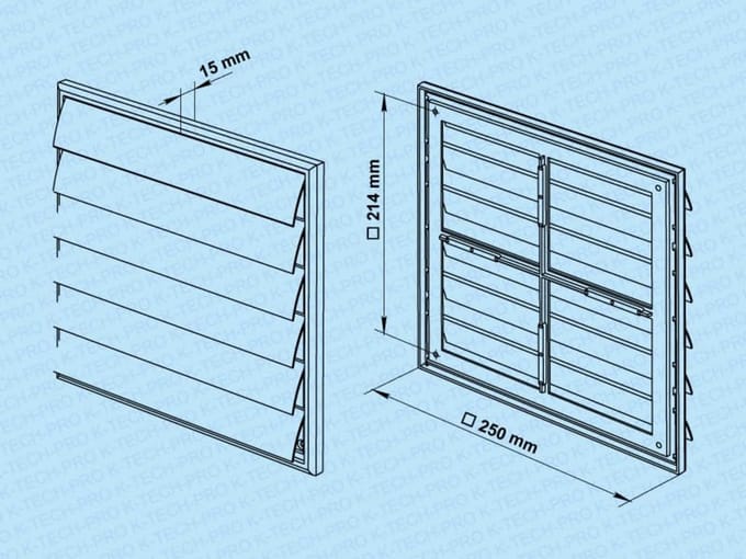 Ventilatierooster zelfsluitend 250x250mm - Insectenbescherming zonder flens