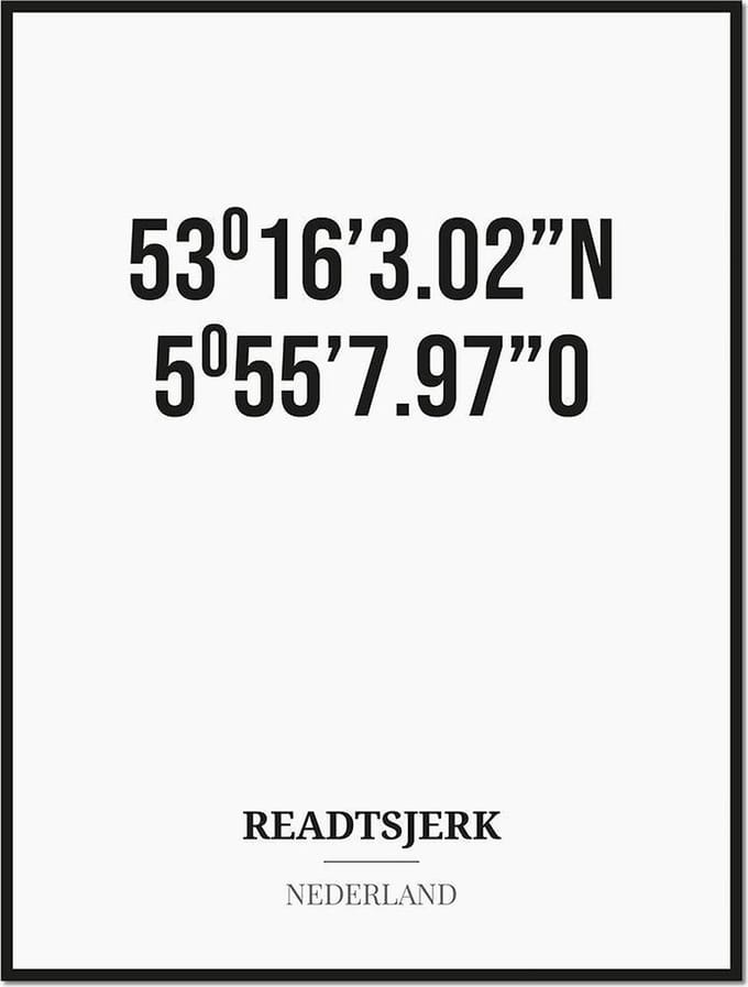 Poster/kaart READTSJERK met coördinaten