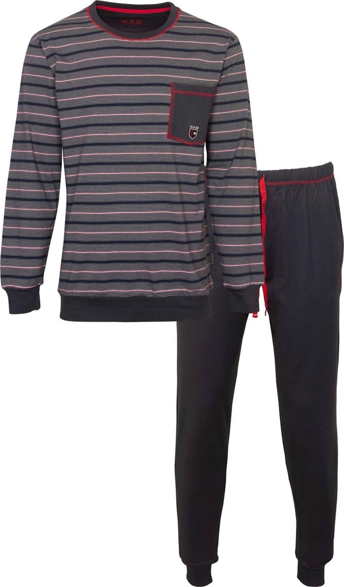 MEQ Heren Pyjama - 100% Katoen - Gestreept - Blauw - Maat XXL