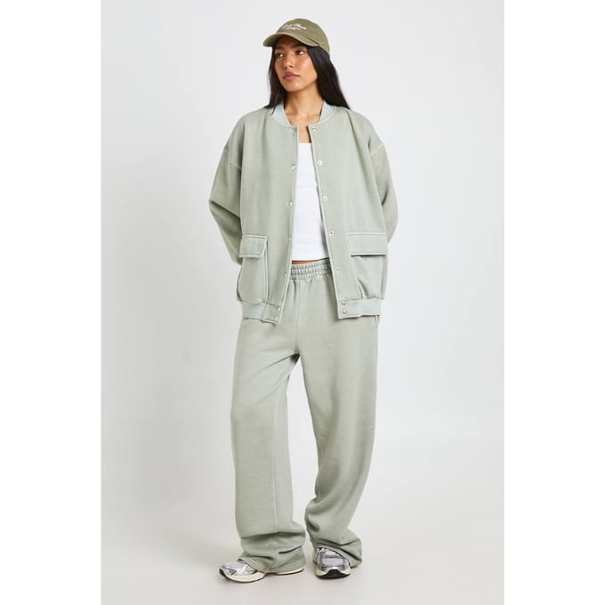 boohoo Dames Tall Bomber Trainingspak | Washed Khaki | Maat: 16