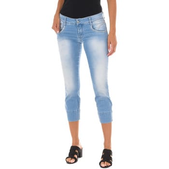 Damespiratenbroek met versleten effect van elastische stof 10DB50294
