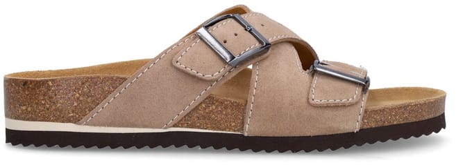 Manfield - Heren - Beige suède slippers - Maat 41