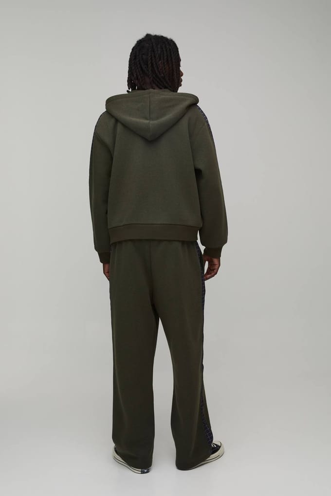 Oversized Boxy Geruite Paneel Ritssluiting Capuchon Trainingspak | Green | Size Medium