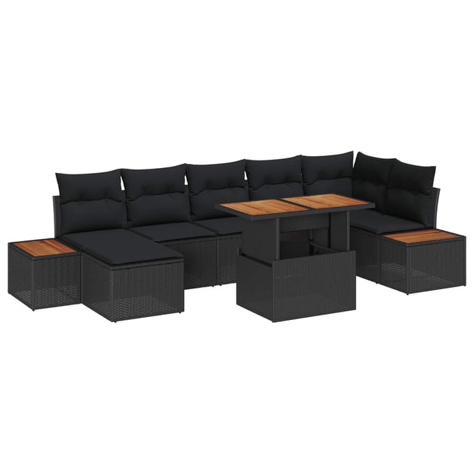 vidaXL Tuin Eettafel Set met kussen 8 pcs Zwart en Bruin