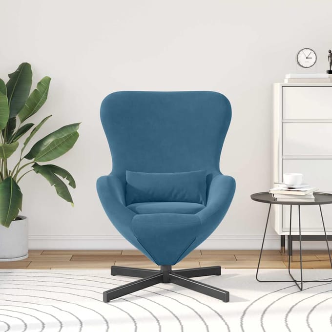 vidaXL - Eivormige - stoel - Blauw - 63 - x - 73 - x - 90 - cm - Fluweel