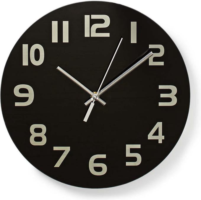 Nedis Wandklok - Diameter: 300 mm - Glas - Zwart