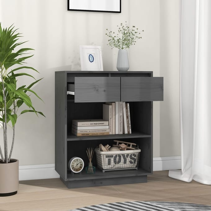 vidaXL - Wandkast - 60x34x75 - cm - massief - grenenhout - grijs