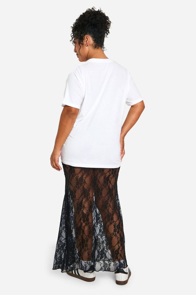 boohoo Dames Plus Lace Maxi Column Skirt | Black | Maat: 28