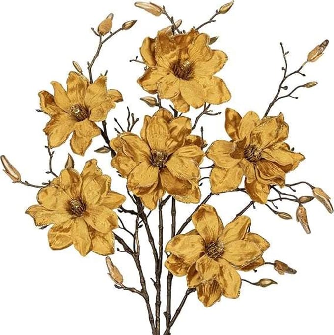 CE Magnolia Decoratieve Kunstbloem Set - 76 cm - Fluweel - Set van 3
