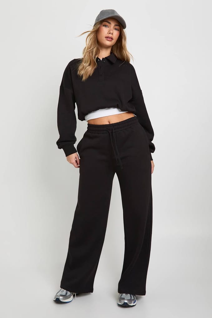boohoo Dames Afgekorte Rugby Sweatshirt Trainingspak | Black | Maat: XL