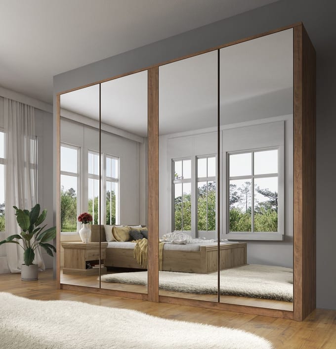 Meubella - Kledingkast Malibu - Eiken - 226 cm - Met spiegel