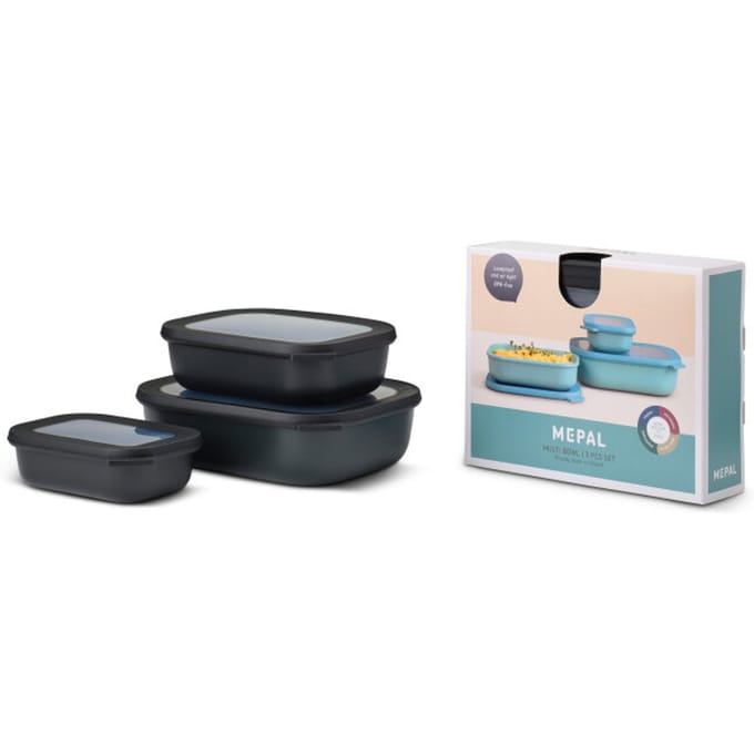 Mepal - Multikom Cirqula vershouddoos set - 500 + 1000 + 2000 ml - Rechthoekig - Nordic black