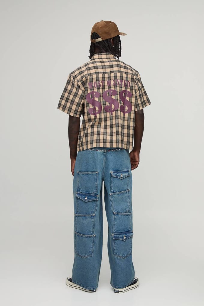 Baggy Jeans Met Versierde Afwerking En Meerdere Zakken | Vintage Blue | Size 30