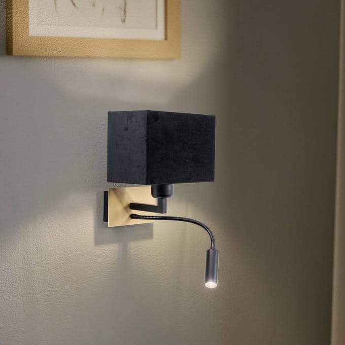 Euluna Wandlamp Harry, hoekig, messing/zwart/zwart
