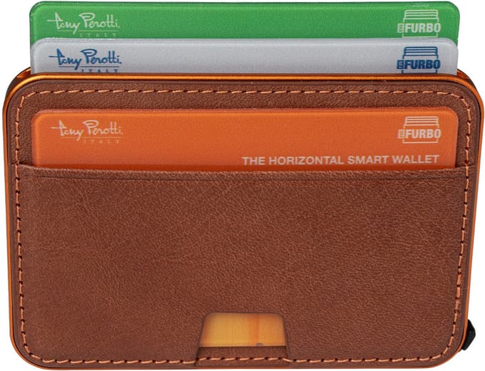 Tony Perotti Furbo EVO RFID leren Pasjeshouder met Magsafe - Donkerbruin/Oranje