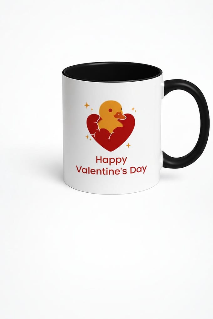 Valentijnsdag Mok Eendje in Hart - 'Happy Valentine's Day' Keramische Cadeau Mok