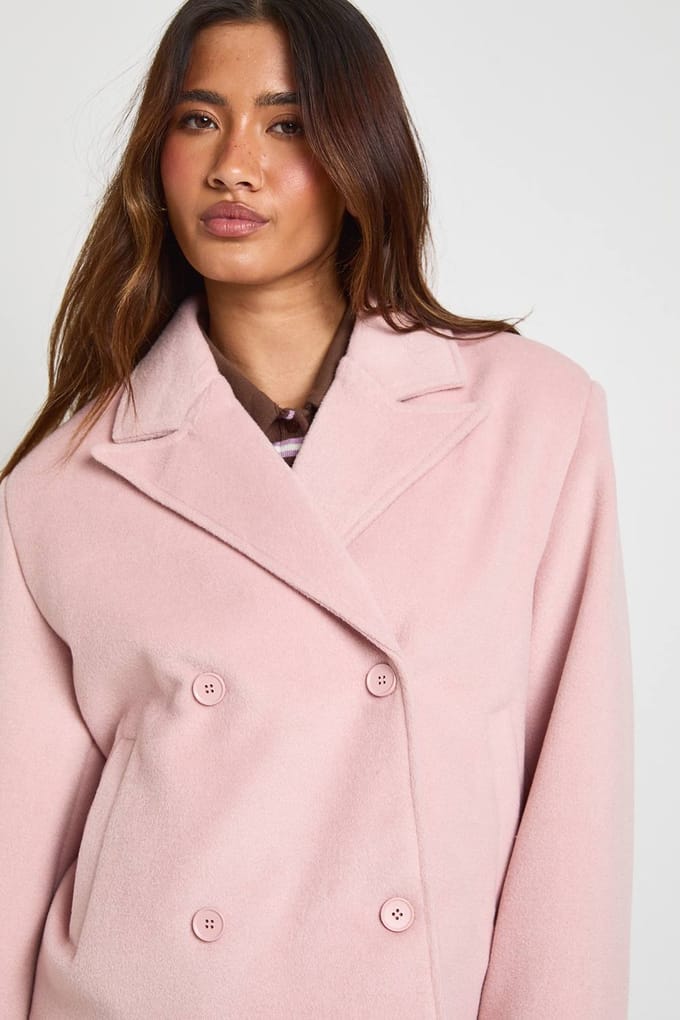 boohoo Dames Dubbelrij Wollen Look Jasje | Pink | Maat: 14