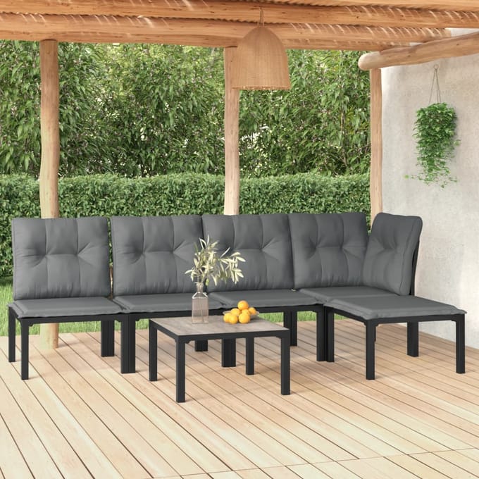 vidaXL - 6-delige - Loungeset - poly - rattan - zwart - en - grijs