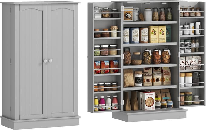 HOMCOM voorraadkasten - Spaanplaat - 60x30x104cm - Grijs