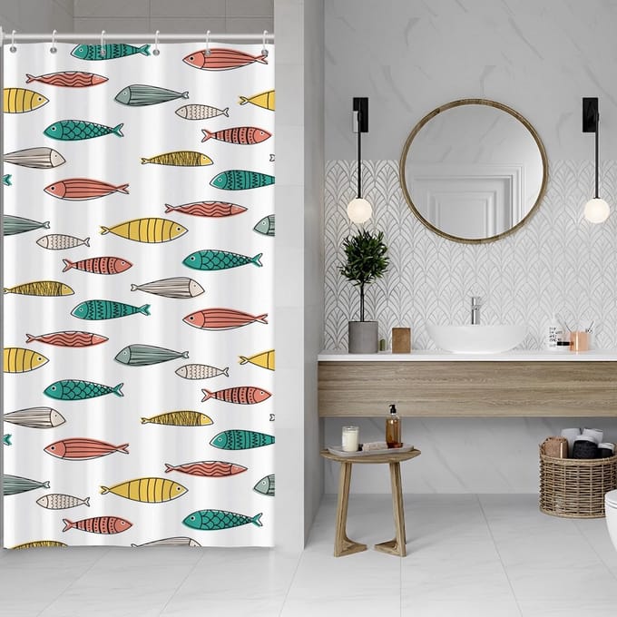 Vrolijk Vis Douchegordijn Waterdicht Polyester 90x180 cm met Haken