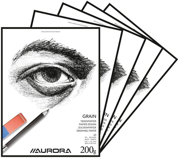 Aurora Tekenblok - Grain - Tekenpapier - Schetsblok - 240 mm x 315 mm - 200g - 20 vel - 10 Stuks