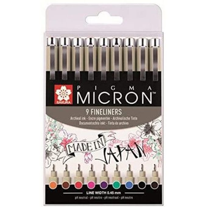 Sakura Pigma Micron 05 Fineliners Etui - 9 kleuren - 0.45mm