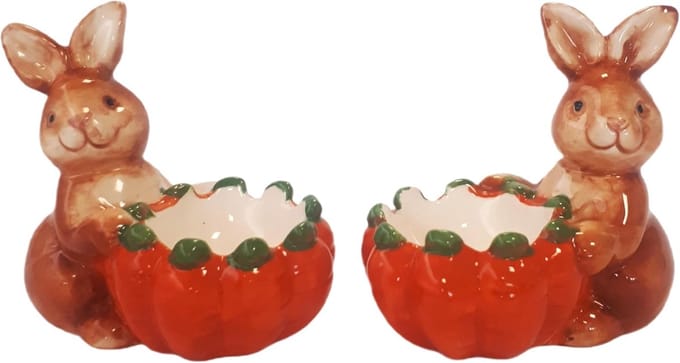 Keramische Eierdopjes Set van 2 - Meerkleurige Konijnen 9 cm