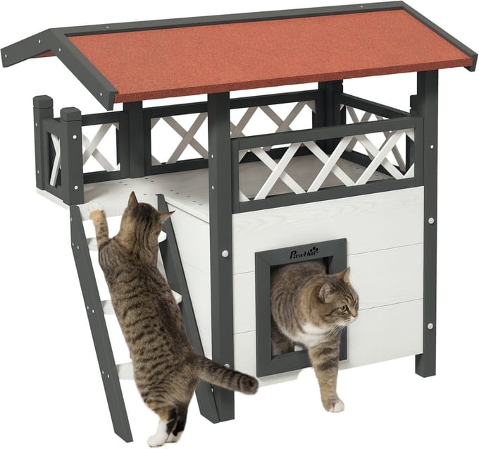 PawHut Katzenhaus mit Treppe und Dach D30-076V02