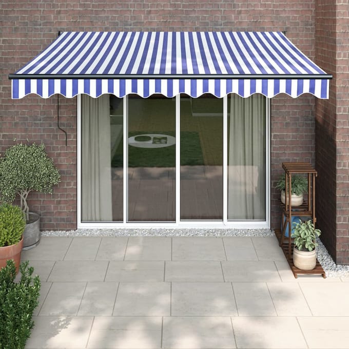 vidaXL - Uitschuifbare - luifel - Blauw - en - Wit - met - Antraciet - Frame