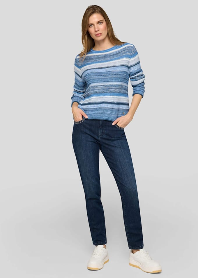 Gestreepte pullover van structuurtricot - blauw / gebroken wit - Gr. 48 van Goldner Fashion