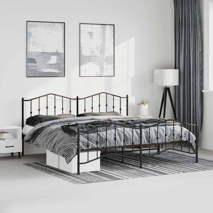 vidaXL - Bedframe - met - hoofd- - en - voeteneinde metaal - zwart - 193x203 - cm
