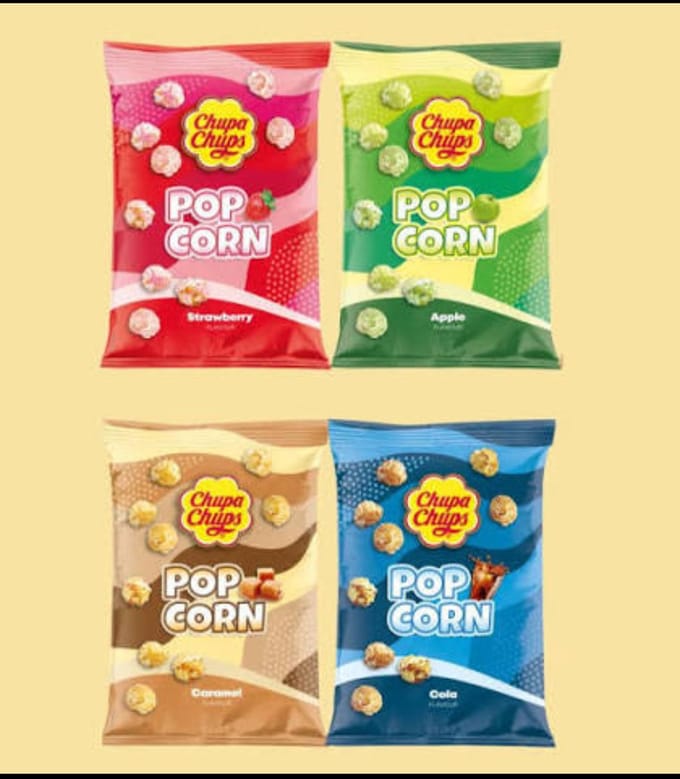 Chupa Chups popcorn appel-cola-aardbei-karamel 4 smaken à 90 gram