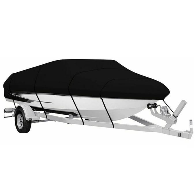 Housse de Bateau Résistante aux Déchirures avec Sac de Rangement Housse de Bateau Imperméable Toutes Saisons Convient aux Coques en V, Coques Triples, noir