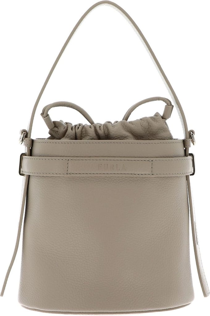 FURLA Leren Handtas Giove Mini Bucket Bag Grano Taupe