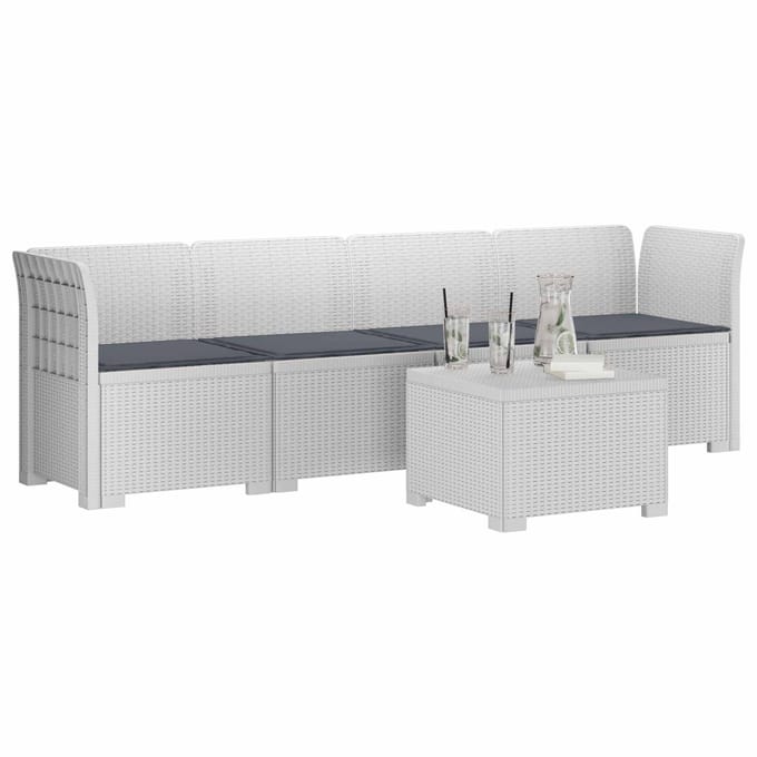 vidaXL - 4-Zits - Tuin - Sofa - met - Kussens - Rieten - Look - PP - Wit