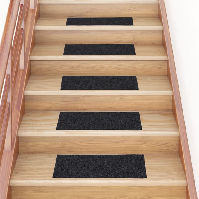 vidaXL - Trapmatten - zelfklevend - 15 - stuks - 60x25 - cm - donkergrijs - rechthoekig