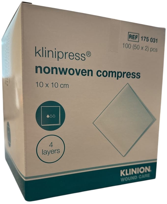 Klinion non-woven kompres, 10 x 10 cm, 50 x 2 stuks