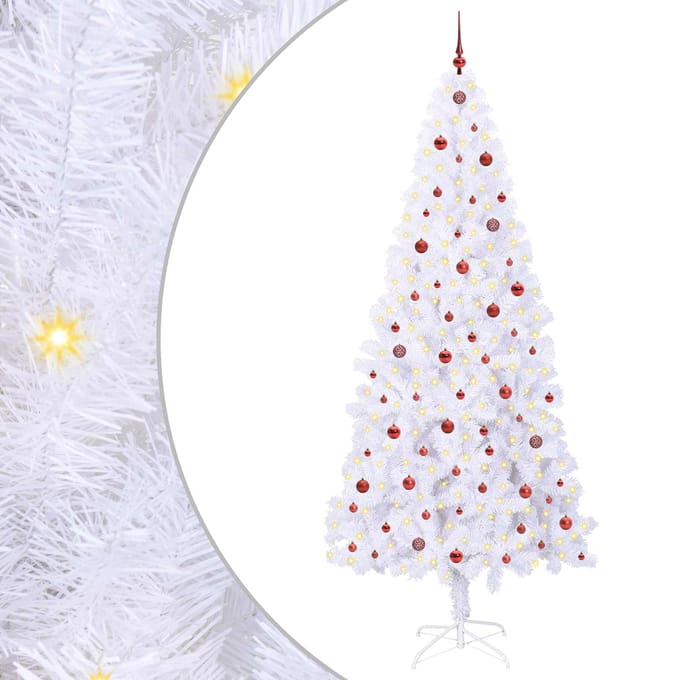 vidaXL - Kunstkerstboom - met - 300 - LED - Wit - 240 - cm - PVC - en - Staal