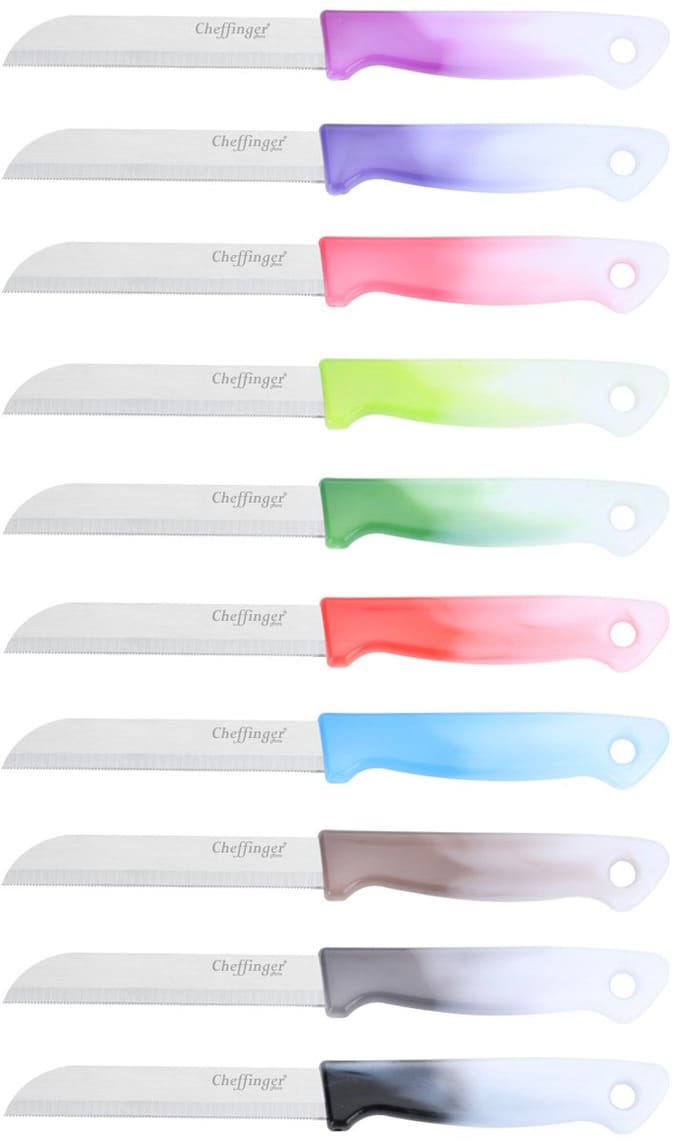 Cheffinger Schilmessenset – RVS Glad – 18 cm – Mix Kleur – 10 Stuks - Schilmesje
