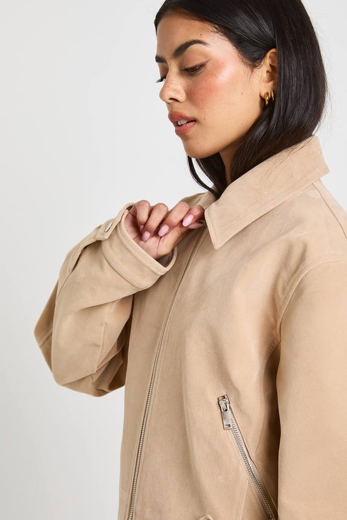 boohoo Dames Suede-Look Ritsjack | Light Stone | Maat: 36