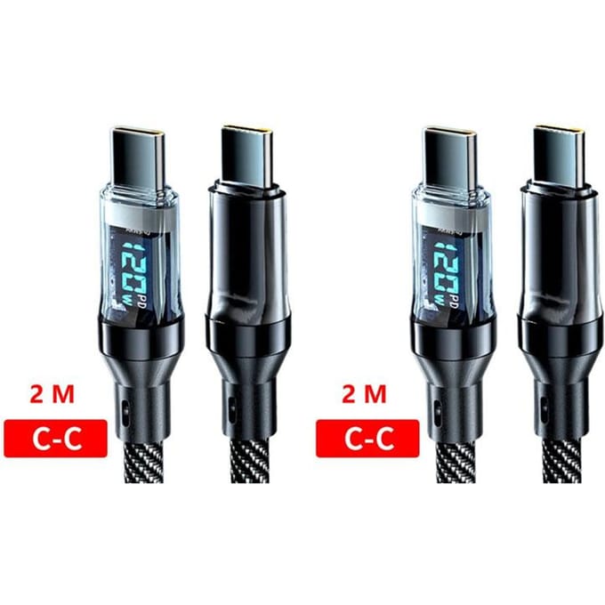 120W 6A USB Type C naar Type C-kabel Snel opladen USB USB C-datakabel met LED-scherm voor Xiaomi Samsung Huawei 2M-2pcs