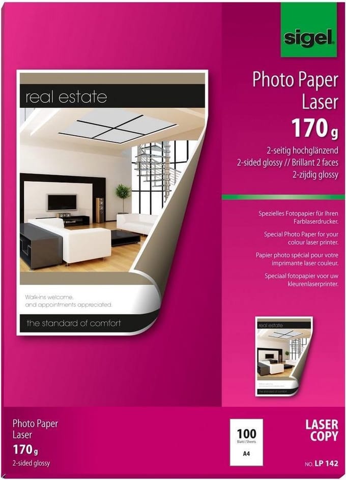 Fotopapier Sigel kleuren- - laser A4 hoogwit glans 170gr 1