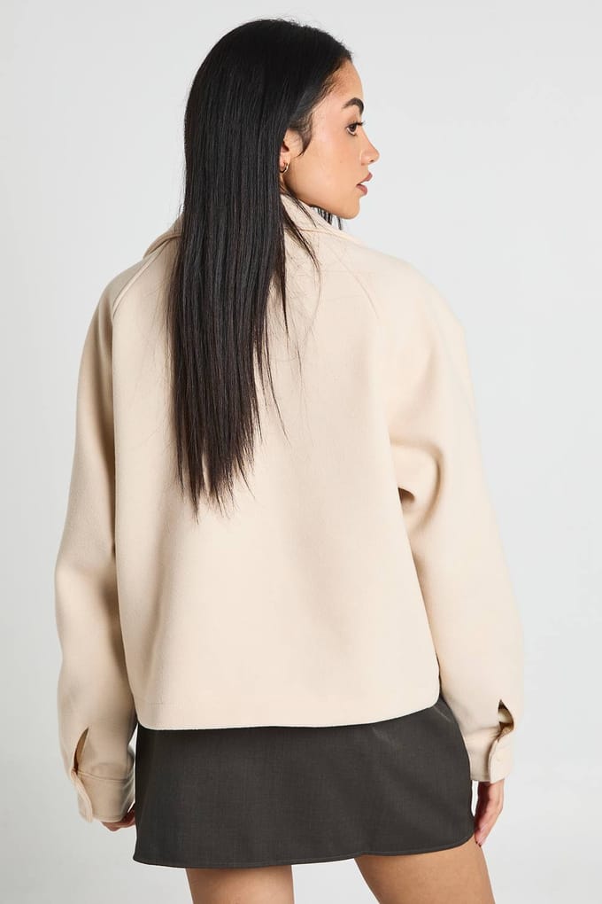 boohoo Dames Dubbelrij Jasje Met Wollen Look | Stone | Maat: 14