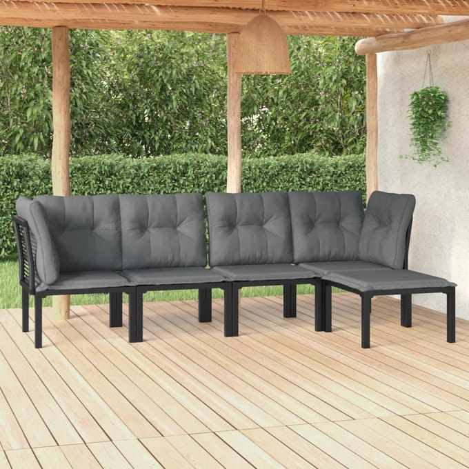 vidaXL - 5-delige - Loungeset - poly - rattan - zwart - en - grijs