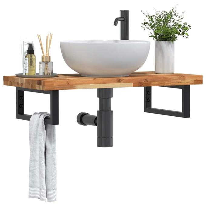 vidaXL - Badkamer - wandschap - staal - en - massief - acaciahout